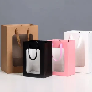 Custom Wedding Packaging Eco-friendly Large Paper Gift Bag for Jewelry Gift Fancy Shopping Cardboard Paper Window Bags with Logo