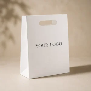 Custom White Card Paper Shopping Gift Bag, 250gsm, Matte Lamination, Printed Logo, Die-Cut Handles