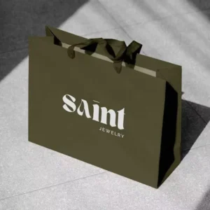 Custom White Cardboard Paper Gift Bags with Ribbon Handle and Printed Logo