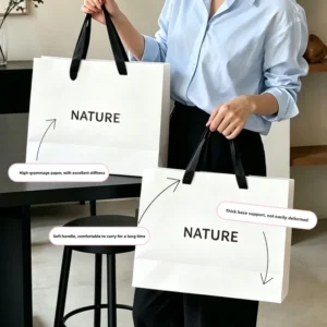 Custom White Cardstock Tote Bags for Clothing Stores, Paper Shopping Bags, Logo Printing, Degradable