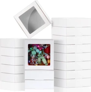 Custom White Foldable Paper Boxes with Clear Window Lids