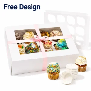 Custom White Kraft Paper Bakery Cake Dessert Wedding Favor Cupcake Packaging Box with Clear Window