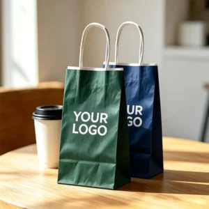 Custom White Kraft Paper Food Takeaway Bags with Color Printed Logo