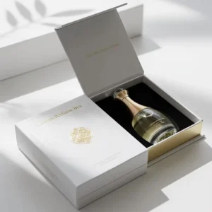 Custom White Magnetic Boxes for Perfume Bottles Luxury Cosmetic Gift Box Packaging Biodegradable Soy Ink Reusable for FSC