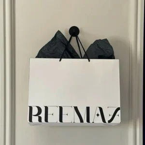 Custom White Paper Clothing Gift Bag with Black Rope Handle