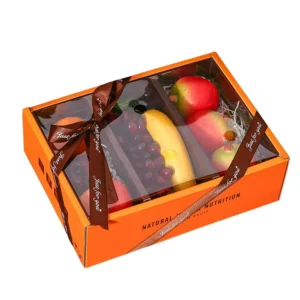 Custom White Paper Fruit Box with Ribbon and Clear PVC Window