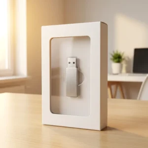 Custom White Paperboard Window Box with Clear PET for USB Drive Packaging Retail Display Gift Box