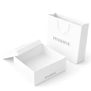Custom White Rigid Lid and Base Gift Box with Shopping Bags for Jewelry and Apparel Packaging