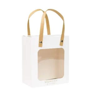 Custom Window Paper Gift Bag with Fabric Handle for Flowers Gifts and Retail Packaging