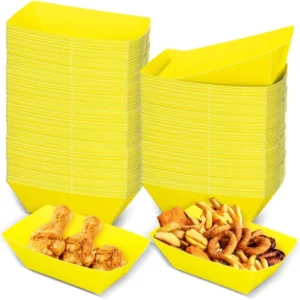 Custom Yellow Grease-Resistant Paper Snack Serving Tray Food Boat for Halloween Chicken Party
