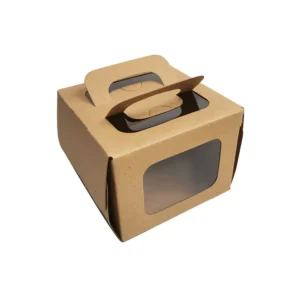 Custom color art paper tall cake box with transparent window, matte lamination, and embossing
