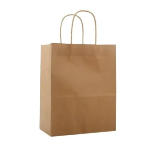 Custom logo Printing Flat round Handle Restaurant Delivery Take Out Packaging Carry Brown white Kraft Takeaway Food Paper Bags