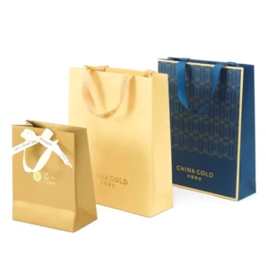 Custom your own logo blue yellow luxury jewelry packaging bag fashion shopping bags with handles