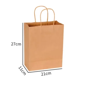 Customised Plain Biodegradable Recyclable Kraft Paper Takeaway Bags with Long Handles