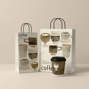 Customizable Biodegradable Coffee Milk Tea Takeaway Kraft Paper Packaging Bags for Single Double Cups Hot Cold Drinks Offset