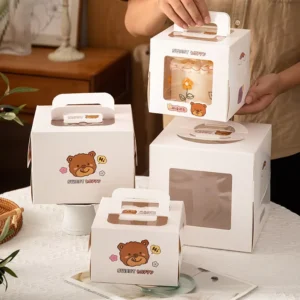 Customizable Cardboard Paper Plastic Pop Packaging Square Luxury Clear Transparent Bakery Box Window Cake Boxes with Handle