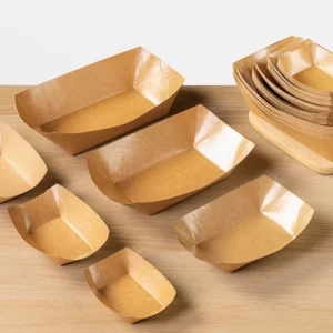 Customizable Kraft Disposable Biodegradable Coated Paper Boat Food Tray with Glossy and Matte Lamination