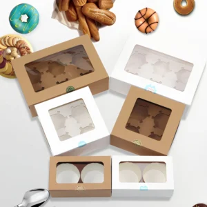 Customizable Kraft Paper Bakery Box with Clear Window, Donut & Cupcake Packaging Boxes with Custom Logo