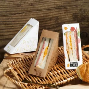 Customizable Kraft Paper Heavy-Duty Sandwich Box with Window, Triangle Shape, UV Coating for Food Packaging