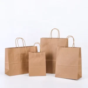 Customizable Kraft Paper Tote Bag With Ribbon Handles for Clothing, Gifts, and Supermarket Packaging