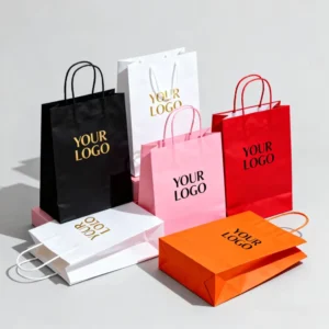 Customizable Logo Eco Friendly Durable Kraft Shopping Bags Waterproof Coated Handles Retail Packaging Solutions