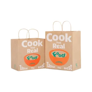 Customizable Luxury Durable Biodegradable Eco Friendly Heavy Duty Kraft Paper Gift & Food Takeaway Bag with Custom Logo Handle