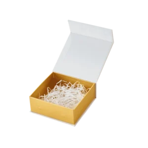Customizable Magnetic Gift Box, White Outer and Gold Inner, Dual-Color, Custom Color, Size and Print for Cosmetics, Tea and Gifts