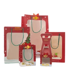 Customizable Paper Christmas Gift Bag with Window Wrap White Transparent Bag