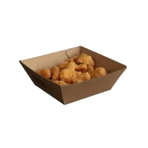Customizable Rectangular Boat-Shaped Disposable Food-Grade Oil-Absorbing Kraft Paper Tray with Matte Lamination ISO Certified