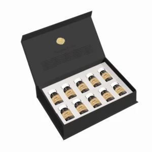 Customizable Rigid Packaging Box Matt Lamination Embossing Recyclable 2ml 3ml 10pcs Vials Magnetic Black Cardboard EVA