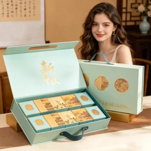 Customizable Rigid Paperboard Mooncake Gift Box with Magnetic Closure and Handle for Mid Autumn Festival Logo Printing Available