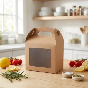 Customizable Size Kraft Paper Handheld Gift Box with Clear PVC Window and Rope Handle for Ceramic Cup Gift Wrapping
