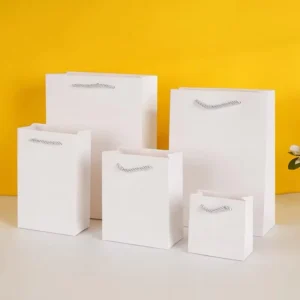 Customizable White Card Paper Bags Multiple Sizes Available Ready Stock Bulk Orders