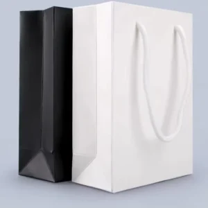 Customizable White Card Tote Bag with Black Kraft Paper and Rope Handle for Clothing and Shoes