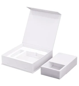 Customizable White Gift Box for Skin Care Serum Cosmetics with Sponge Liner, Matt Lamination, Magnetic Closure, Embossing and Recycled Paper