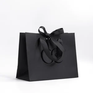 Customized Brand Logo Offset Printing Recycled Materials Paperboard Bag Elegant Reusable Luxury Boutique Shopping Black Gift