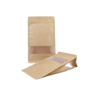 Customized Brown Kraft Paper Stand-Up Pouch with Translucent Window, Biodegradable Recycled, for Dry Food Packaging