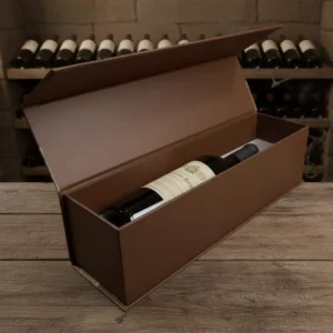 Customized Coffee-Colored Rigid Paper Wine Gift Box with Magnetic Closure