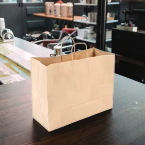 Customized Eco Friendly Brown Kraft Paper Bags Thick Handle Premium Shopping Packaging for Restaurant Takeaway for Jelly Salad