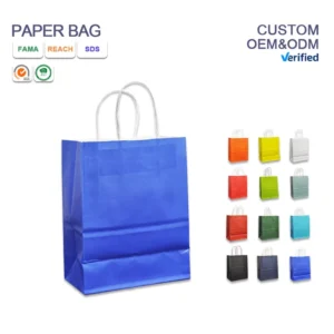 Customized Eco friendly Restaurant Take Away Bags White Ribbon Handle Promotion Fast Food Packaging Kraft Paper Bag