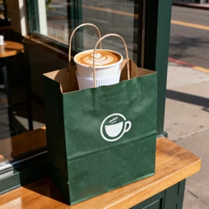 Customized Environmentally Friendly Disposable Recyclable Biodegradable Kraft Paper Bags with Restaurant Handles