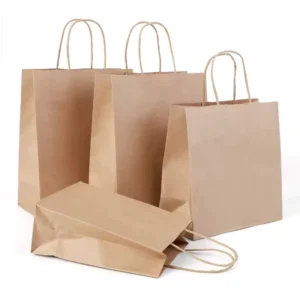 Customized Logo Biodegradable Brown Kraft Paper Gift Bags Flexiloop Handle Supermarket Party Exhibition Promotion Bulk
