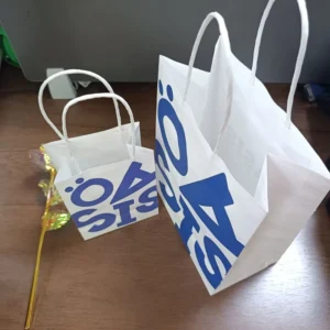 Customized Logo Eco-Friendly Recyclable Large White Kraft Paper Shopping Bag With Handles