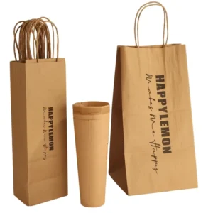 Customized Logo Food Coffee Takeaway Packaging Shopping Bags with Twisted Handles Multi Sizes Kraft Paper Bag