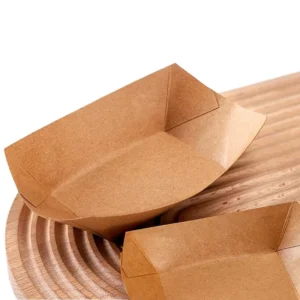Customized Logo Printed Disposable Oil Proof Food Grade Paper Box Food Tray Takeaway Kraft Paper Boat Tray
