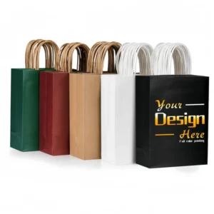 Customized Logo Restaurant Kraft Takeaway Food Brown White Packing Paper Garment Bag with Handles