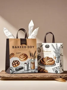 Customized Luxury Handheld Kraft Paper Baking Packaging Bags Biodegradable Coated for Bread Cake Shop Takeaway Popular Fashion