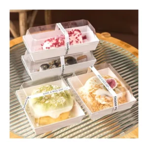 Customized Paper Charcuterie and Sandwich Box with Clear Top Lid, White, Brown, or Pink, Square or Long