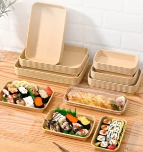 Customized Printed Disposable Paper Sushi Tray with Anti-Fog Transparent PET Lid