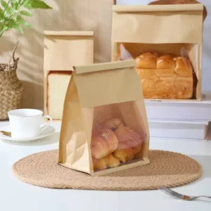 Customized Printed Eco-Friendly Bread Bakery Food Packaging with Wire-Rolled Edge Seal, Kraft Tape, and Window